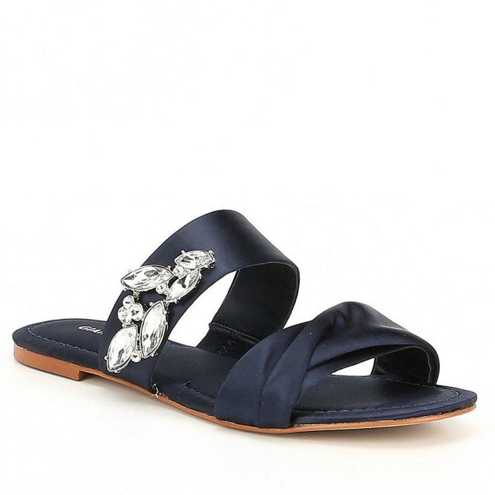 Gianni Bini Navy Blue Satin Embellished Sandals
